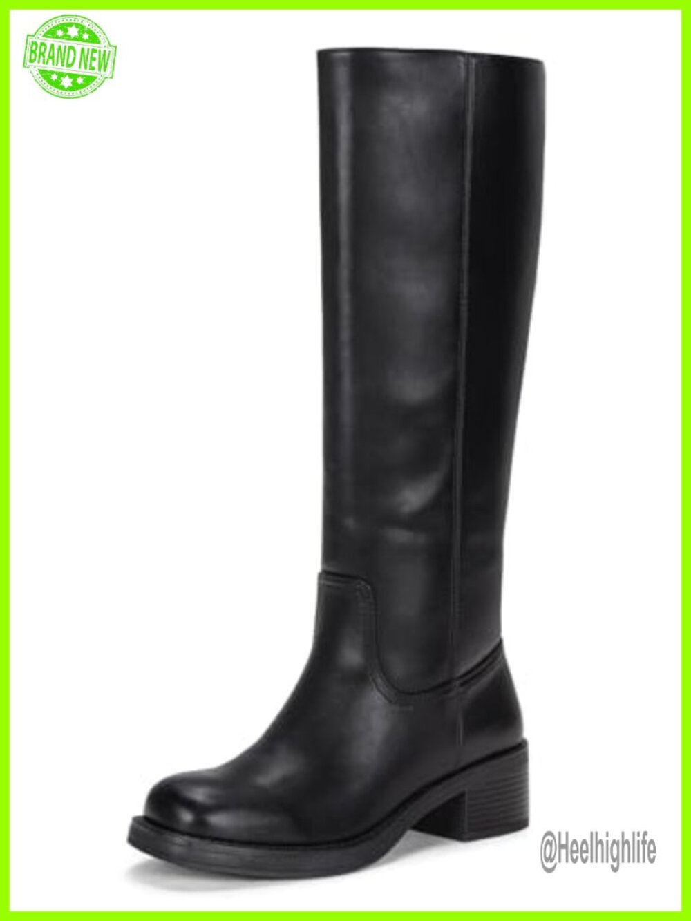 Vepose Women's Square Toe Chunky Block Heel Knee High Tall Boots Side Zipper